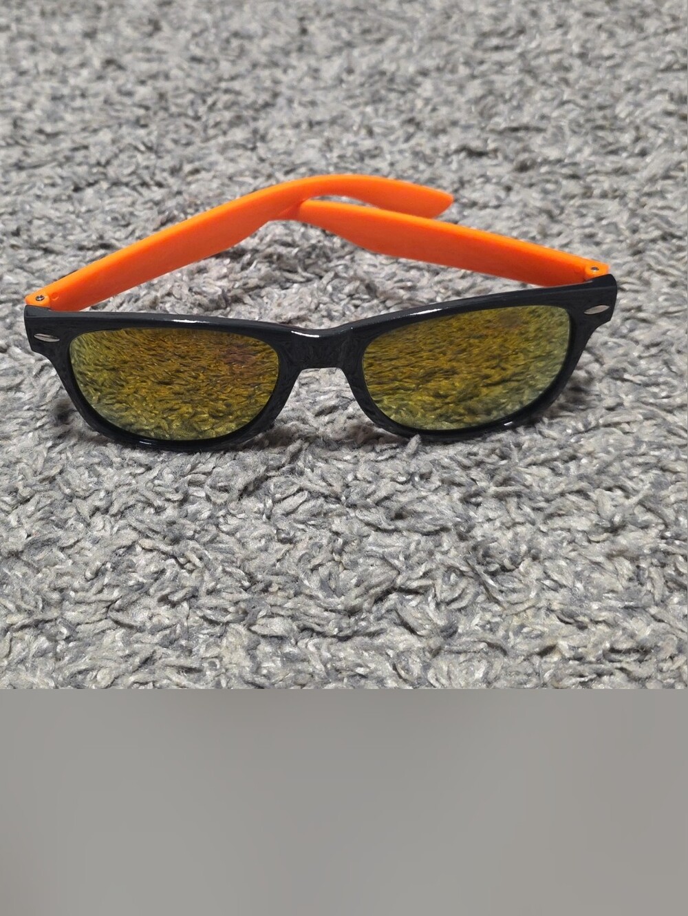 Men's Black Frame Sunglasses with Orange Temples and Yellow Mirrored Lenses